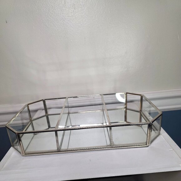 Max Studio Home Polygon Gold Mirrored Glass Decorative Tray Storage Organizer - Picture 2 of 5